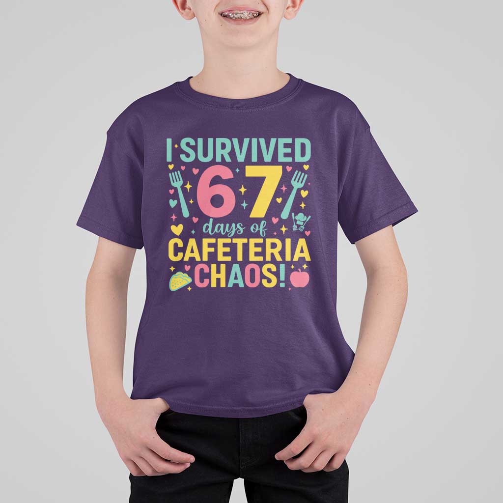 I Survived 67 Days of Cafeteria Chaos T Shirt For Kid Funny School Lunch Duty - Wonder Print Shop