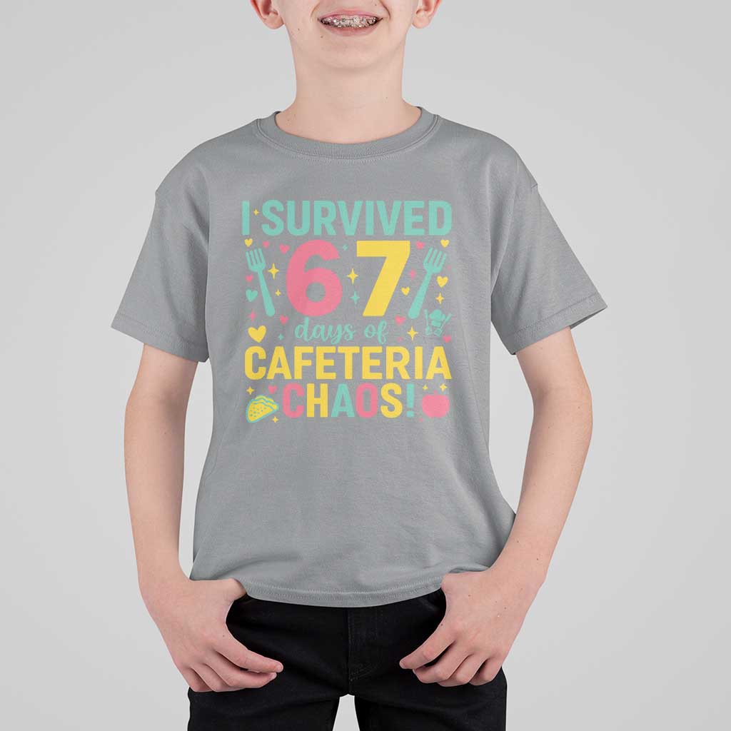I Survived 67 Days of Cafeteria Chaos T Shirt For Kid Funny School Lunch Duty - Wonder Print Shop