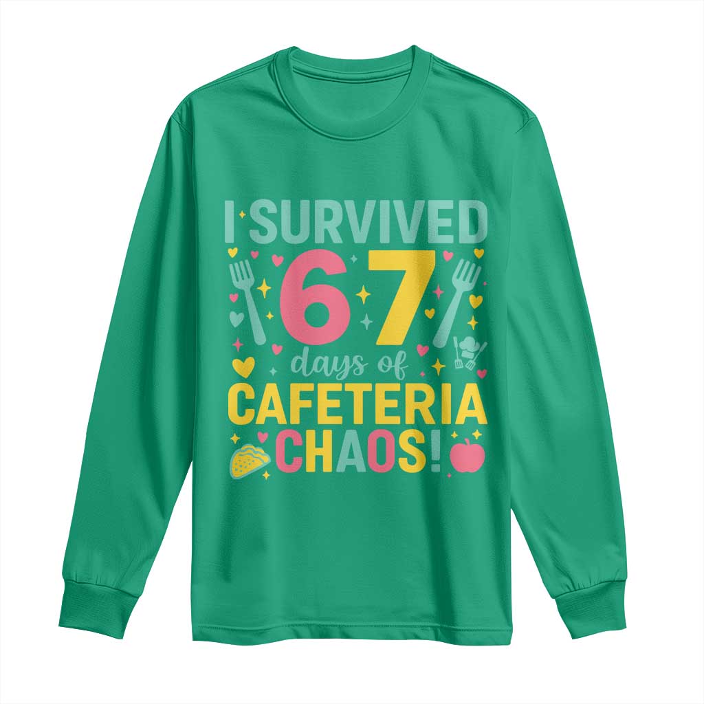 I Survived 67 Days of Cafeteria Chaos Long Sleeve Shirt Funny School Lunch Duty - Wonder Print Shop