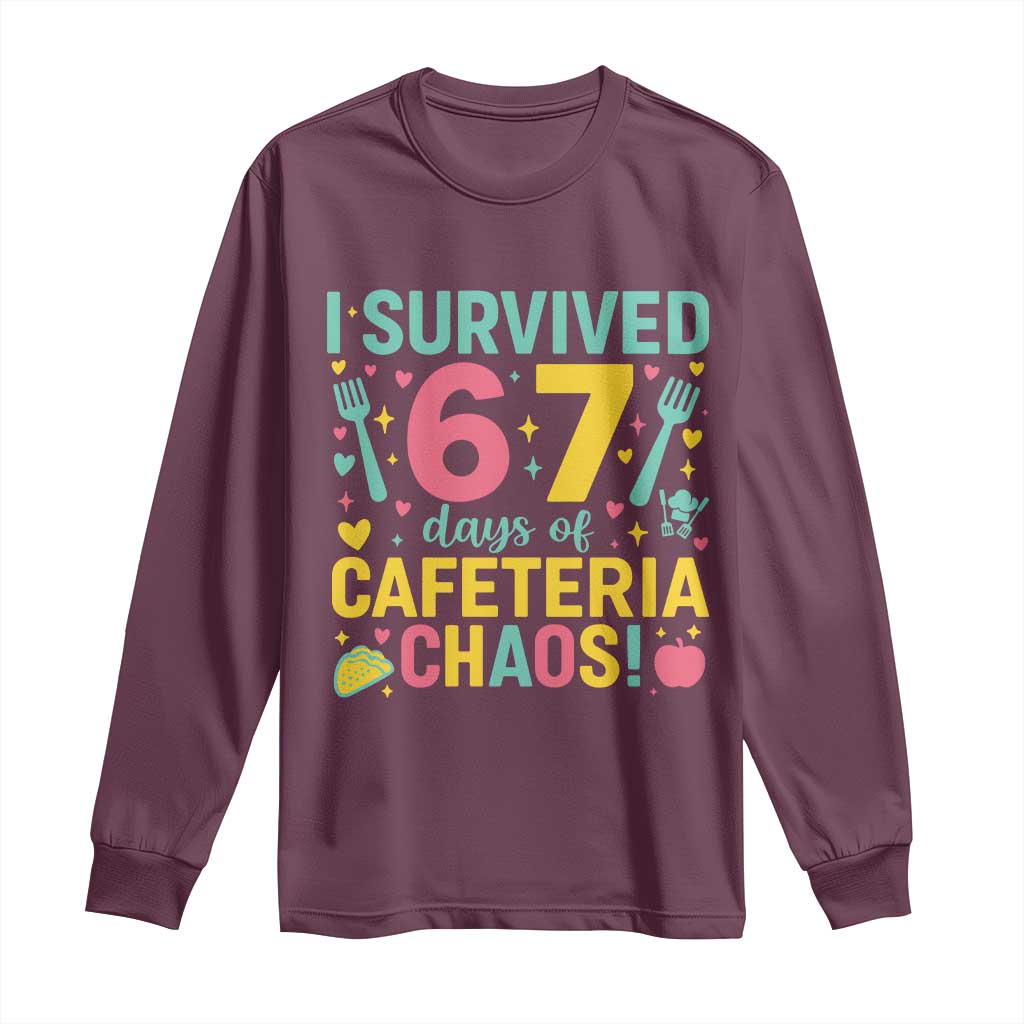 I Survived 67 Days of Cafeteria Chaos Long Sleeve Shirt Funny School Lunch Duty - Wonder Print Shop