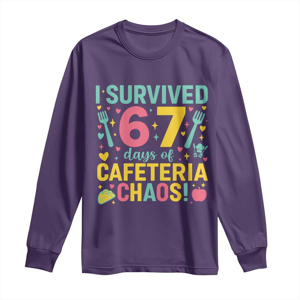 I Survived 67 Days of Cafeteria Chaos Long Sleeve Shirt Funny School Lunch Duty - Wonder Print Shop