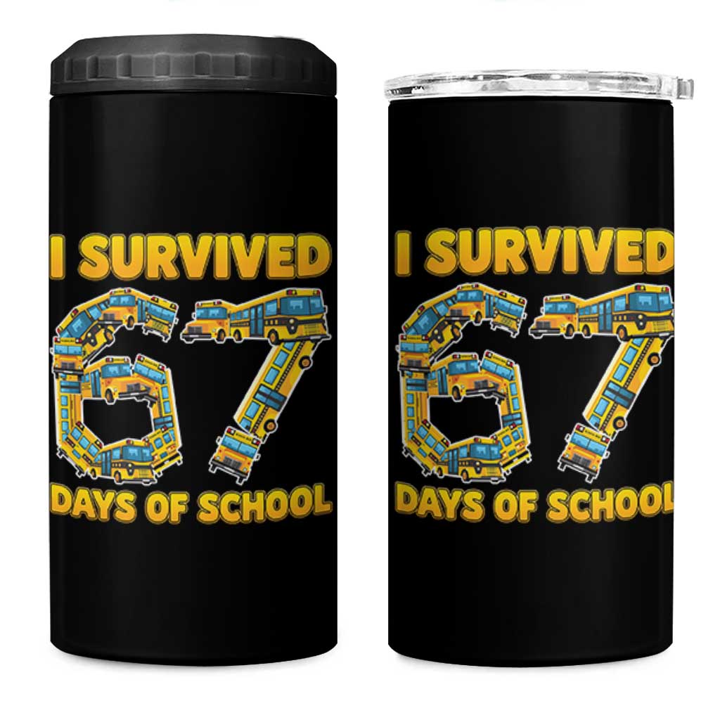 Funny School Bus Driver 4 in 1 Can Cooler Tumbler I Survived 67 Days of School - Wonder Print Shop
