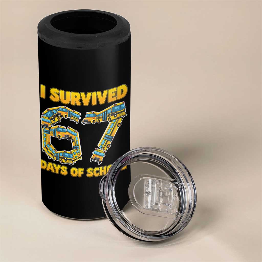 Funny School Bus Driver 4 in 1 Can Cooler Tumbler I Survived 67 Days of School - Wonder Print Shop
