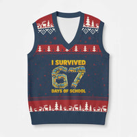 Funny School Bus Driver V-Neck Knit Sweater Vest I Survived 67 Days of School - Wonder Print Shop