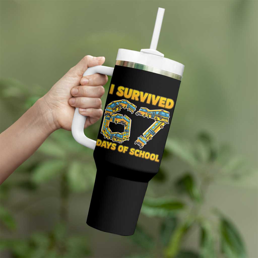 Funny School Bus Driver Tumbler With Handle I Survived 67 Days of School - Wonder Print Shop