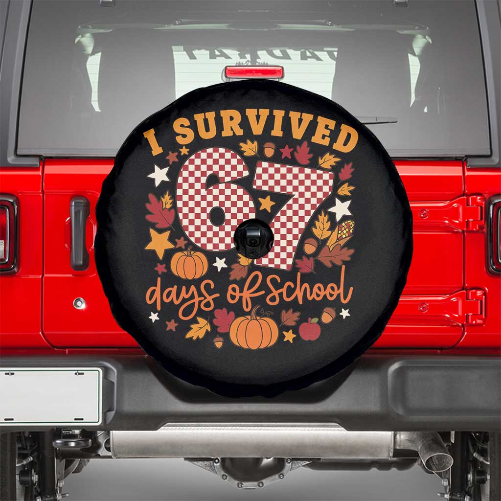 I Survived 67 Days of School Spare Tire Cover Autumn Fall Leaves Back To School - Wonder Print Shop