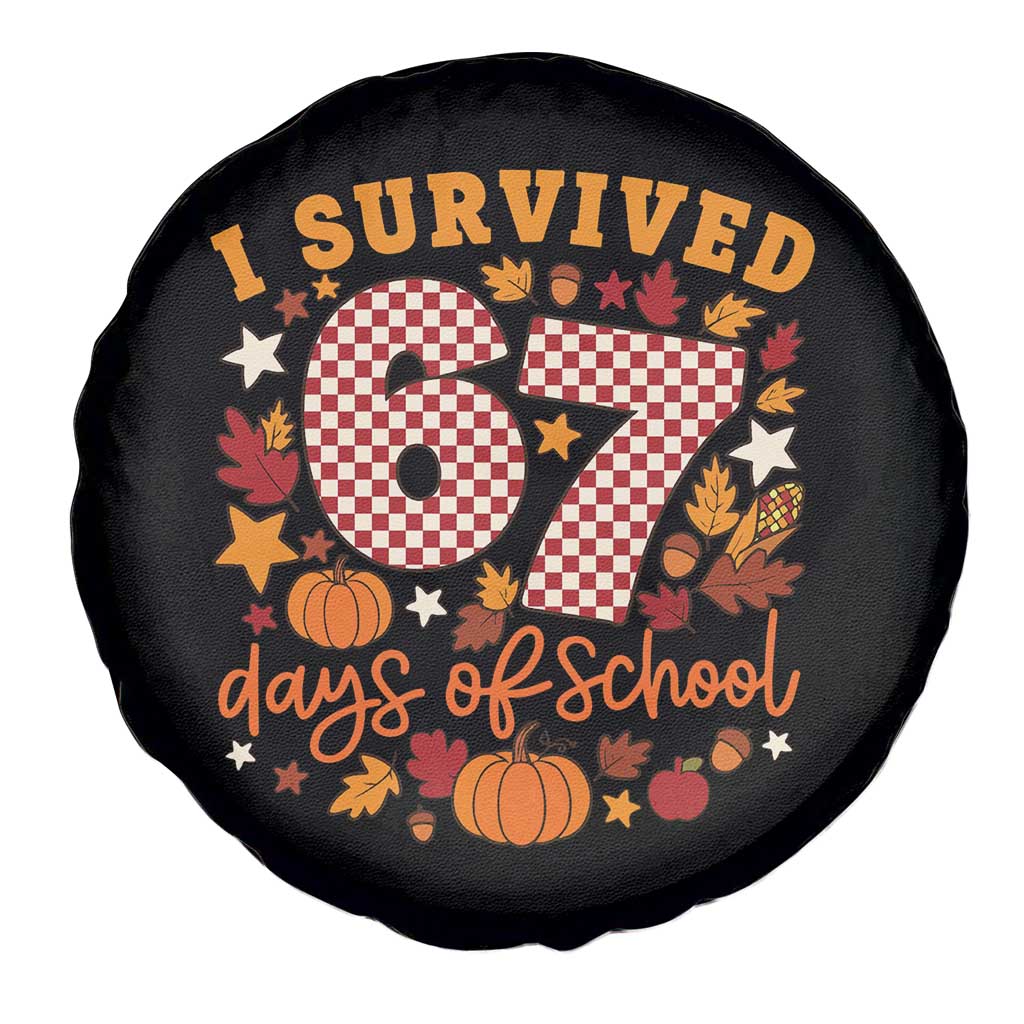 I Survived 67 Days of School Spare Tire Cover Autumn Fall Leaves Back To School - Wonder Print Shop