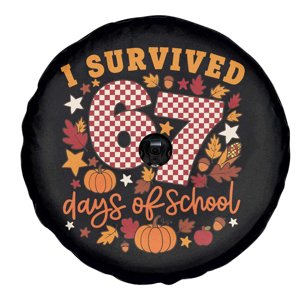I Survived 67 Days of School Spare Tire Cover Autumn Fall Leaves Back To School - Wonder Print Shop
