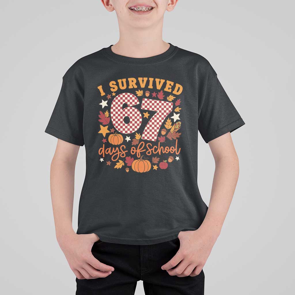 I Survived 67 Days of School T Shirt For Kid Autumn Fall Leaves Back To School - Wonder Print Shop