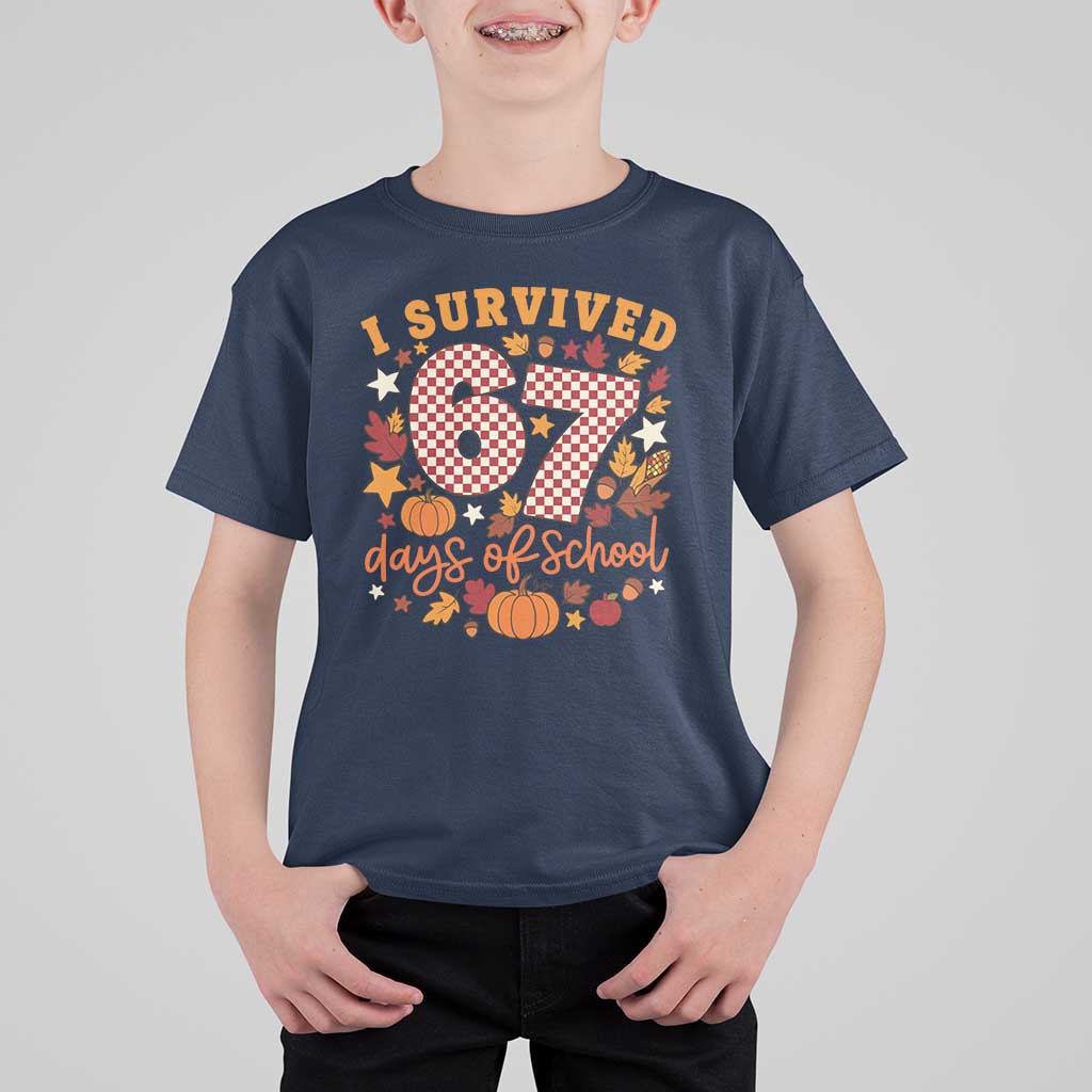 I Survived 67 Days of School T Shirt For Kid Autumn Fall Leaves Back To School - Wonder Print Shop