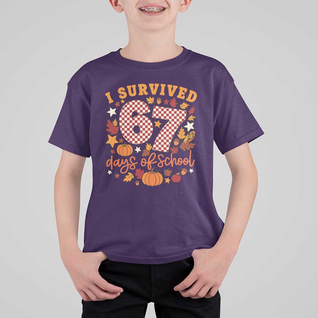 I Survived 67 Days of School T Shirt For Kid Autumn Fall Leaves Back To School - Wonder Print Shop