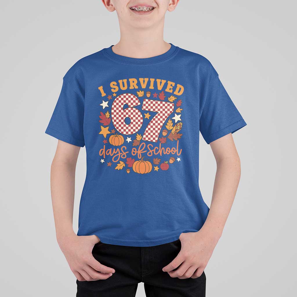 I Survived 67 Days of School T Shirt For Kid Autumn Fall Leaves Back To School - Wonder Print Shop