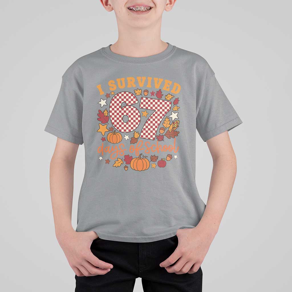 I Survived 67 Days of School T Shirt For Kid Autumn Fall Leaves Back To School - Wonder Print Shop