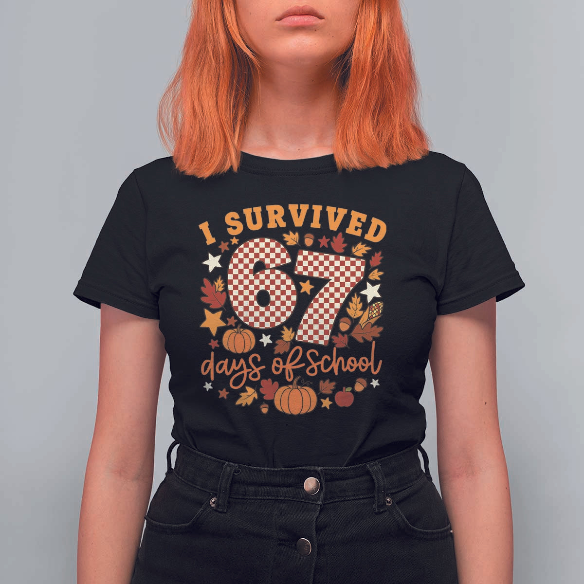 I Survived 67 Days of School T Shirt For Women Autumn Fall Leaves Back To School - Wonder Print Shop