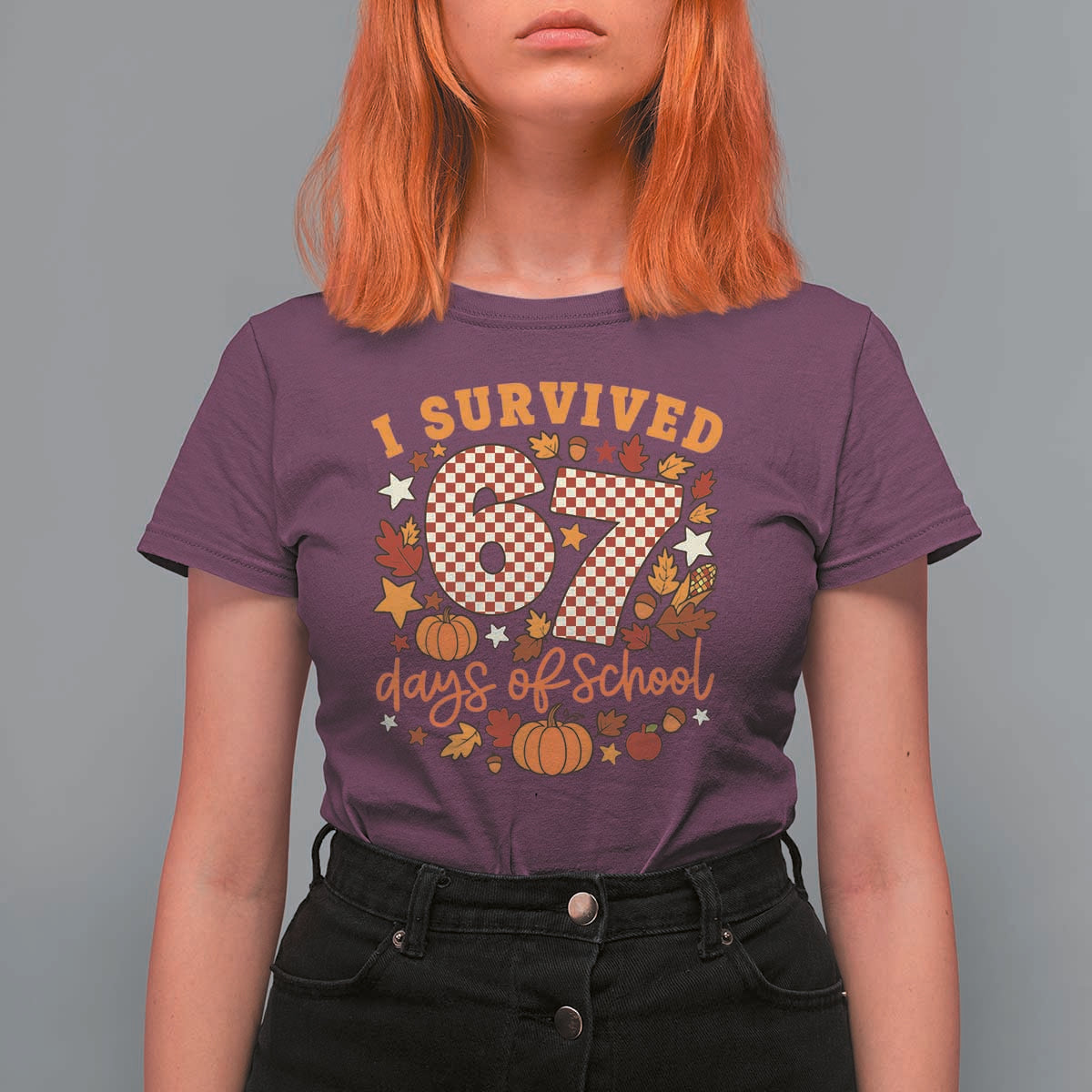 I Survived 67 Days of School T Shirt For Women Autumn Fall Leaves Back To School - Wonder Print Shop