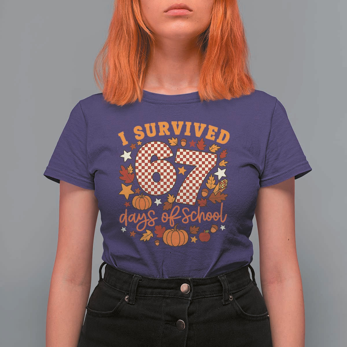 I Survived 67 Days of School T Shirt For Women Autumn Fall Leaves Back To School - Wonder Print Shop
