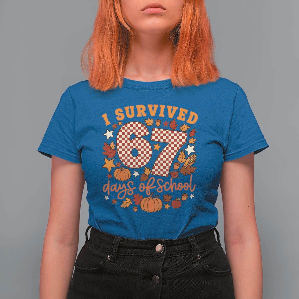 I Survived 67 Days of School T Shirt For Women Autumn Fall Leaves Back To School - Wonder Print Shop