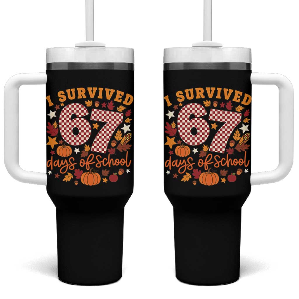 I Survived 67 Days of School Tumbler With Handle Autumn Fall Leaves Back To School - Wonder Print Shop