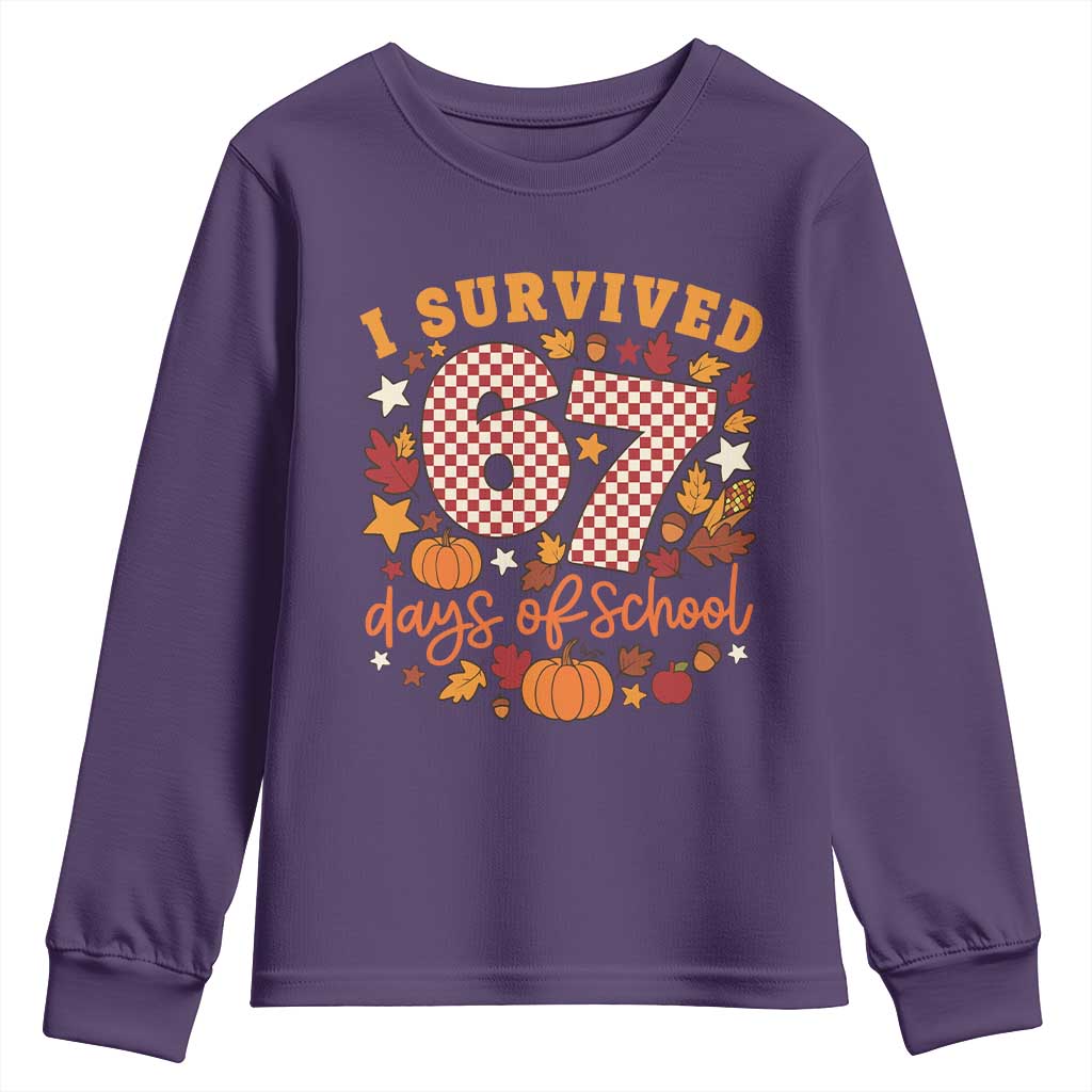 I Survived 67 Days of School Youth Sweatshirt Autumn Fall Leaves Back To School - Wonder Print Shop