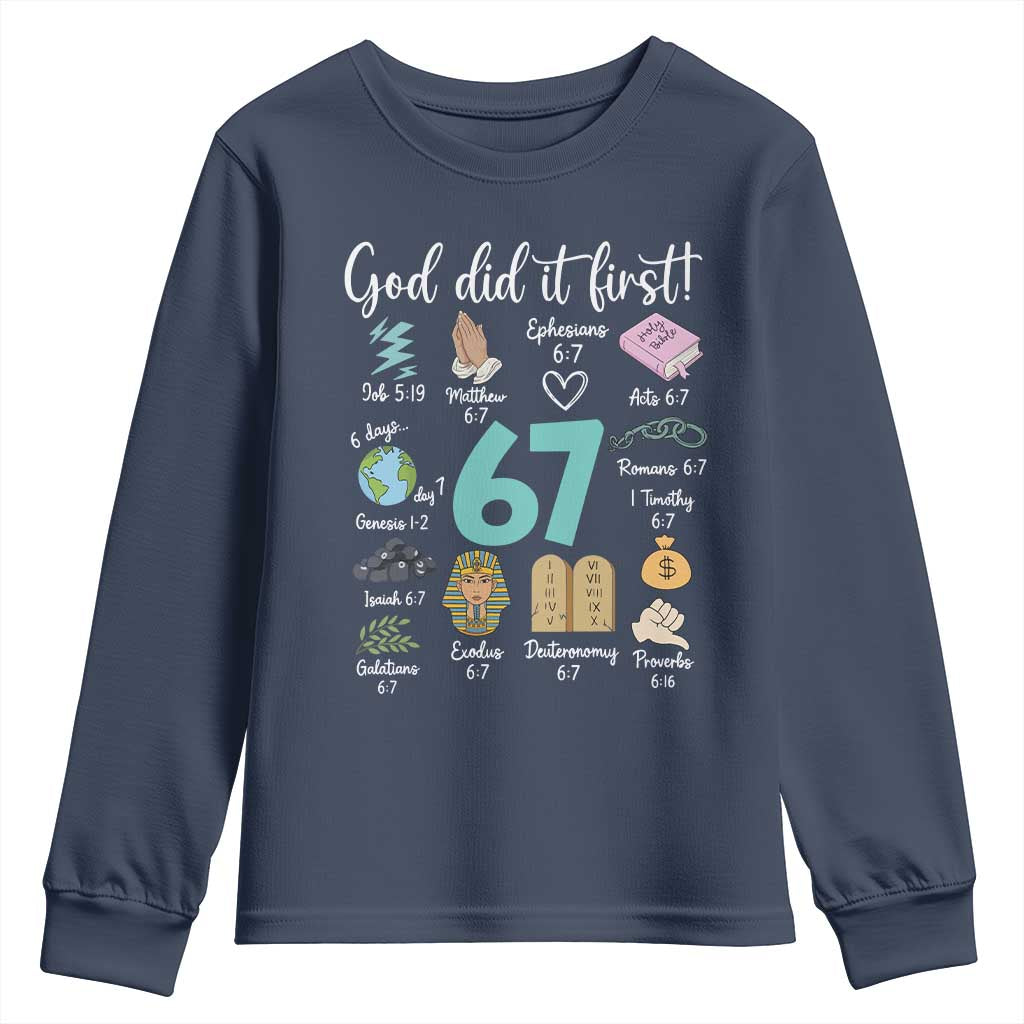God Did It First 6 7 Youth Sweatshirt Funny Christian Bible Verse Meme 67 References - Wonder Print Shop