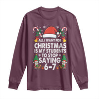 Funny Anti Six Seven Teacher Christmas Long Sleeve Shirt My Students To Stop Saying 67 Santa Hat Candy Canes - Wonder Print Shop