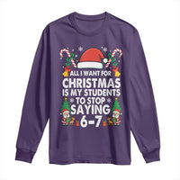 Funny Anti Six Seven Teacher Christmas Long Sleeve Shirt My Students To Stop Saying 67 Santa Hat Candy Canes - Wonder Print Shop