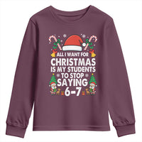 Funny Anti Six Seven Teacher Christmas Youth Sweatshirt My Students To Stop Saying 67 Santa Hat Candy Canes - Wonder Print Shop