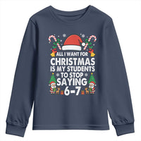Funny Anti Six Seven Teacher Christmas Youth Sweatshirt My Students To Stop Saying 67 Santa Hat Candy Canes - Wonder Print Shop