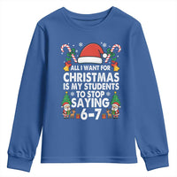 Funny Anti Six Seven Teacher Christmas Youth Sweatshirt My Students To Stop Saying 67 Santa Hat Candy Canes - Wonder Print Shop