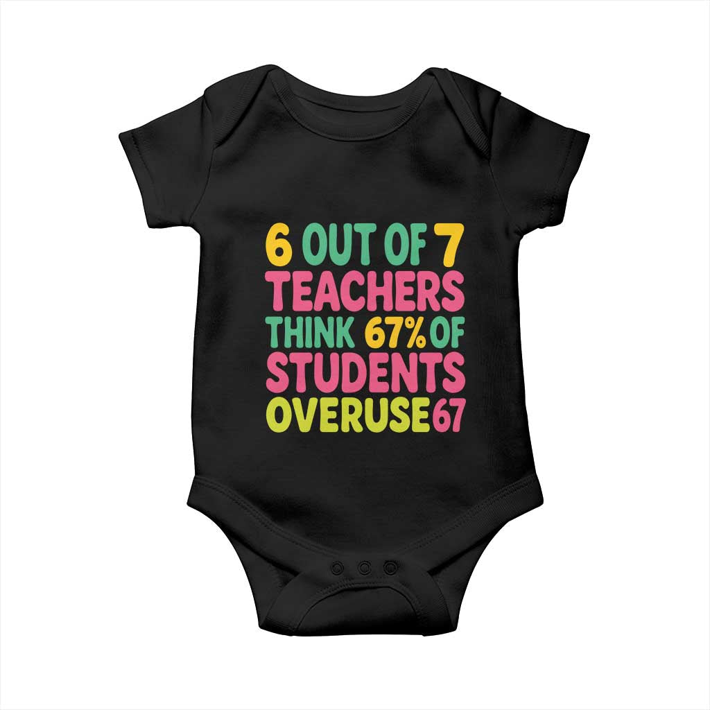 6 Out of 7 Teachers Think 67 Percent of Students Overuse 67 Baby Onesie Funny Viral Meme Educators - Wonder Print Shop