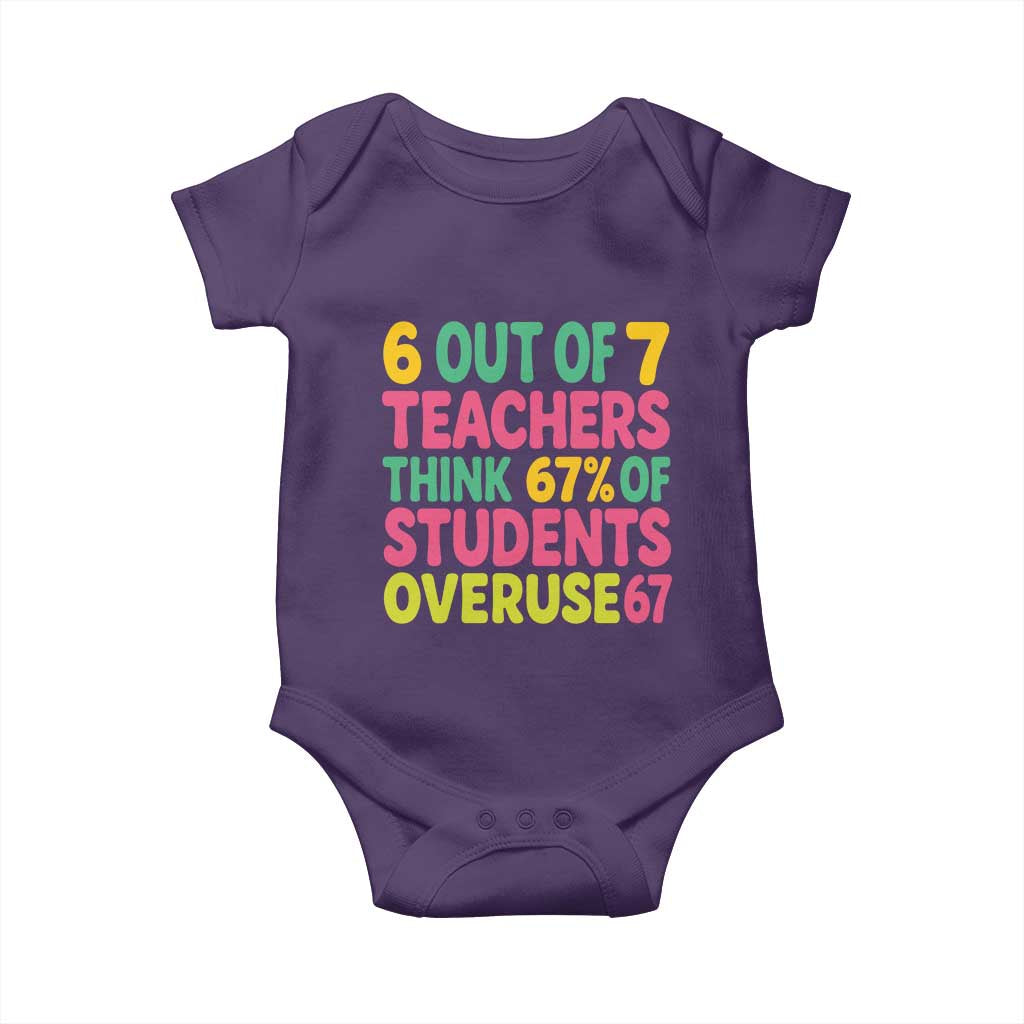 6 Out of 7 Teachers Think 67 Percent of Students Overuse 67 Baby Onesie Funny Viral Meme Educators - Wonder Print Shop