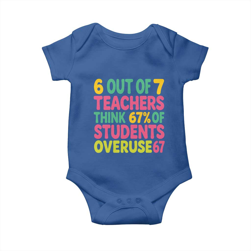 6 Out of 7 Teachers Think 67 Percent of Students Overuse 67 Baby Onesie Funny Viral Meme Educators - Wonder Print Shop