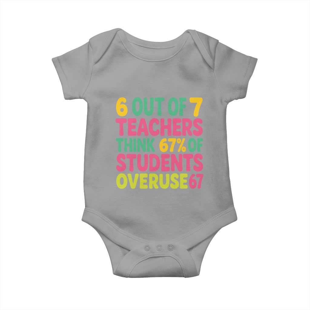 6 Out of 7 Teachers Think 67 Percent of Students Overuse 67 Baby Onesie Funny Viral Meme Educators - Wonder Print Shop