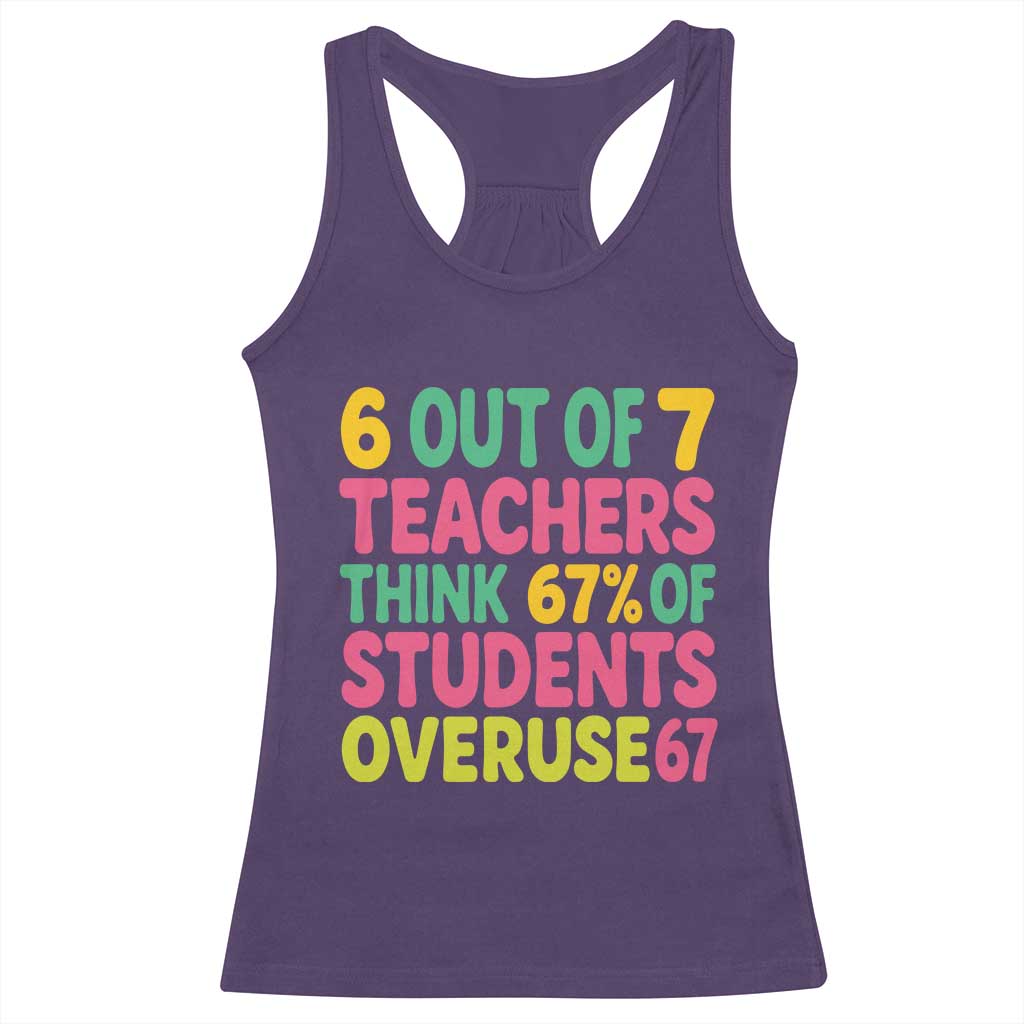 6 Out of 7 Teachers Think 67 Percent of Students Overuse 67 Racerback Tank Top Funny Viral Meme Educators - Wonder Print Shop