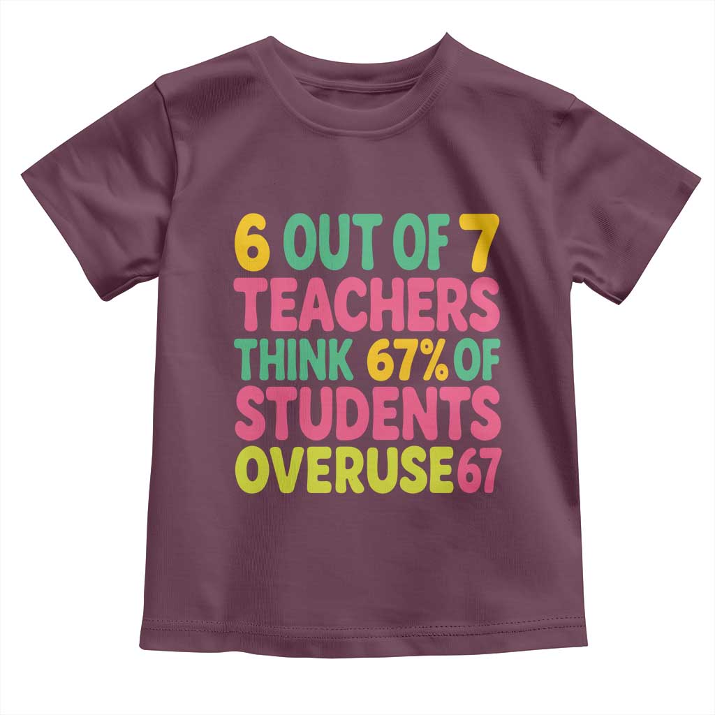 6 Out of 7 Teachers Think 67 Percent of Students Overuse 67 Toddler T Shirt Funny Viral Meme Educators - Wonder Print Shop