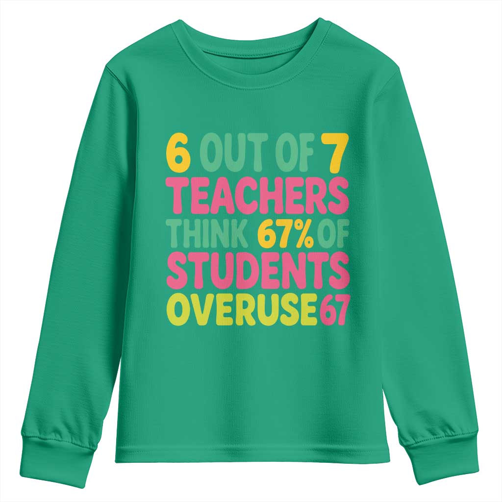 6 Out of 7 Teachers Think 67 Percent of Students Overuse 67 Youth Sweatshirt Funny Viral Meme Educators - Wonder Print Shop