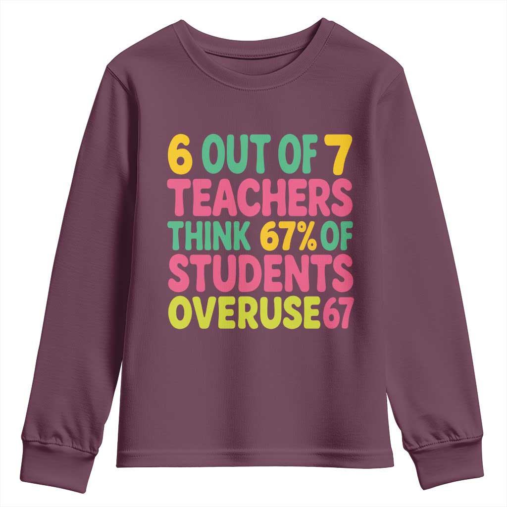 6 Out of 7 Teachers Think 67 Percent of Students Overuse 67 Youth Sweatshirt Funny Viral Meme Educators - Wonder Print Shop