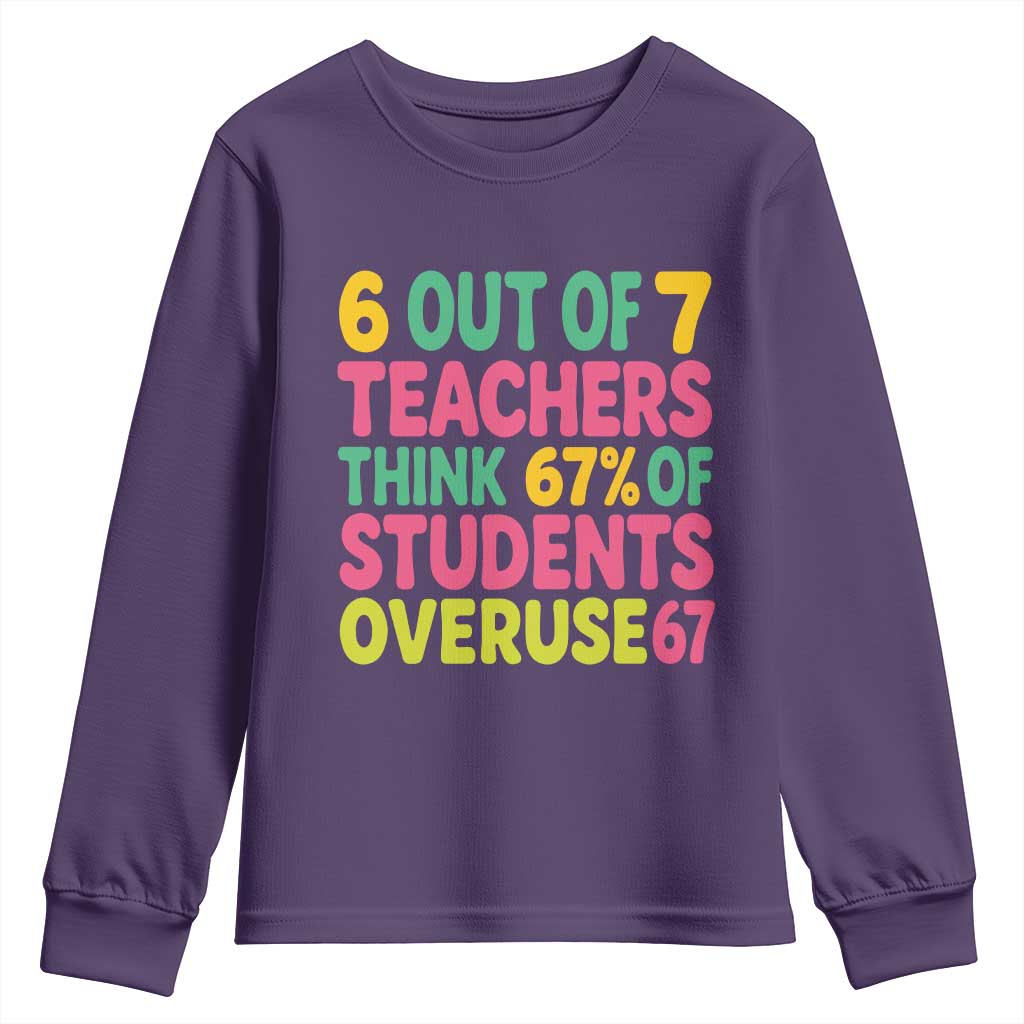 6 Out of 7 Teachers Think 67 Percent of Students Overuse 67 Youth Sweatshirt Funny Viral Meme Educators - Wonder Print Shop