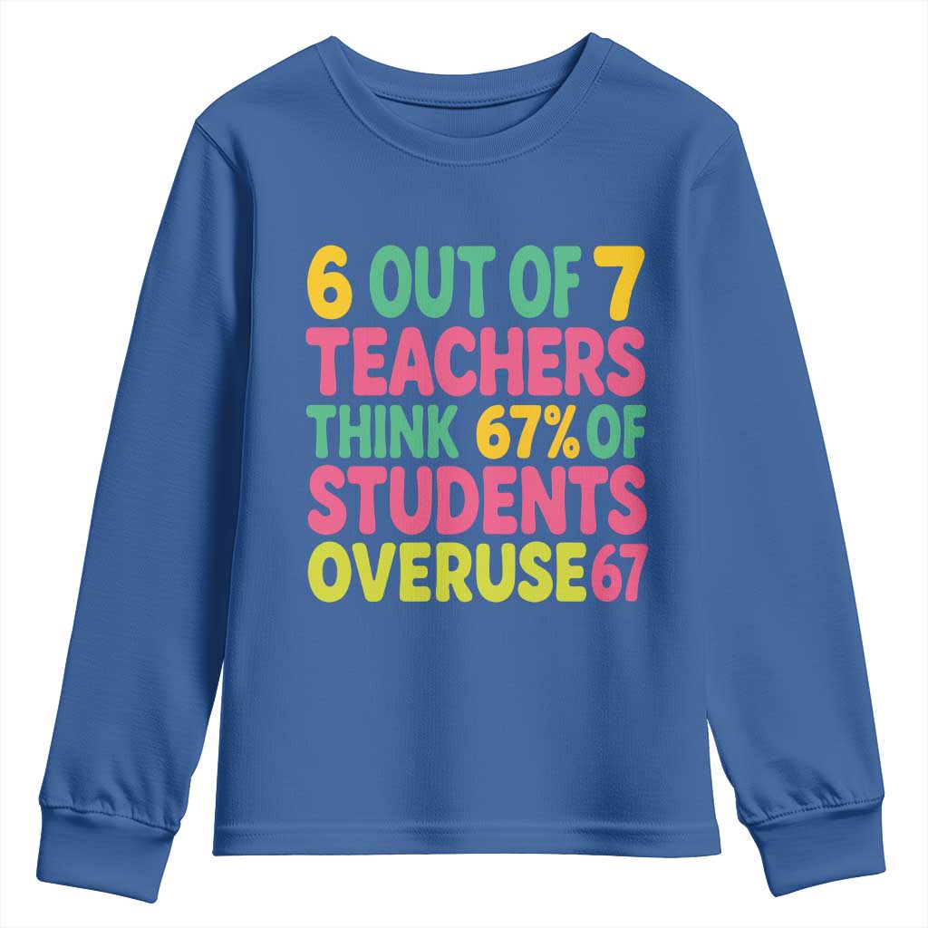 6 Out of 7 Teachers Think 67 Percent of Students Overuse 67 Youth Sweatshirt Funny Viral Meme Educators - Wonder Print Shop
