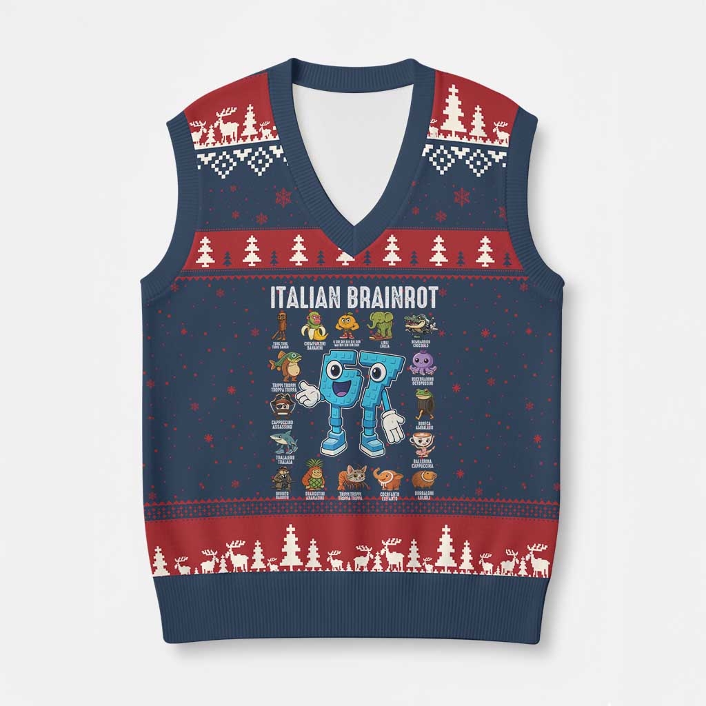 Gingerbread Classroom 67 Meme V-Neck Knit Sweater Vest Funny Xmas Teacher My Students To Stop Saying Six Seven - Wonder Print Shop