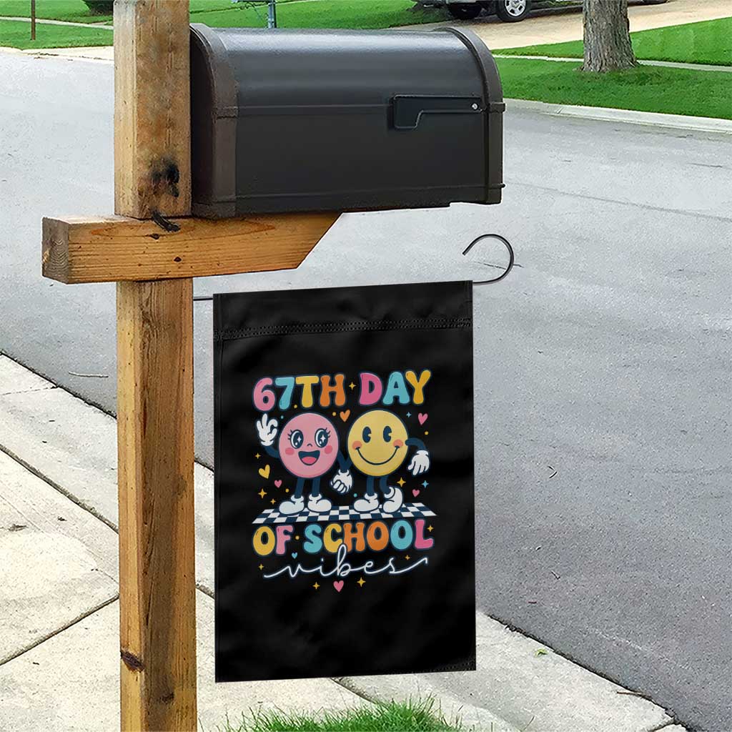 67th Day of School Vibes Garden Flag Cute Retro Smiling Face for Students & Teachers - Wonder Print Shop