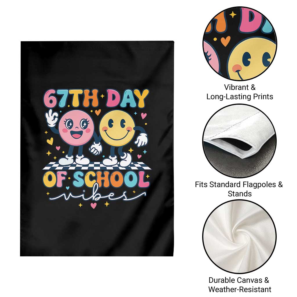 67th Day of School Vibes Garden Flag Cute Retro Smiling Face for Students & Teachers - Wonder Print Shop