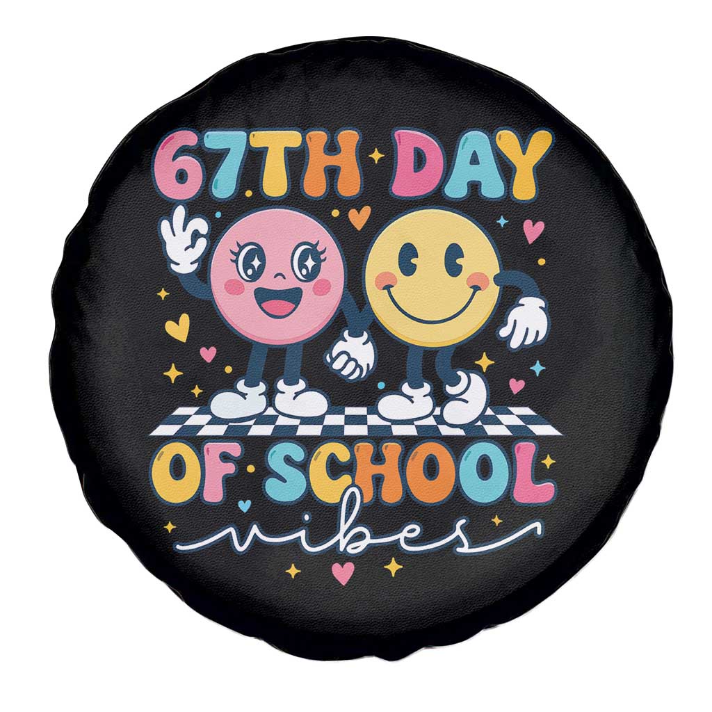 67th Day of School Vibes Spare Tire Cover Cute Retro Smiling Face for Students & Teachers - Wonder Print Shop