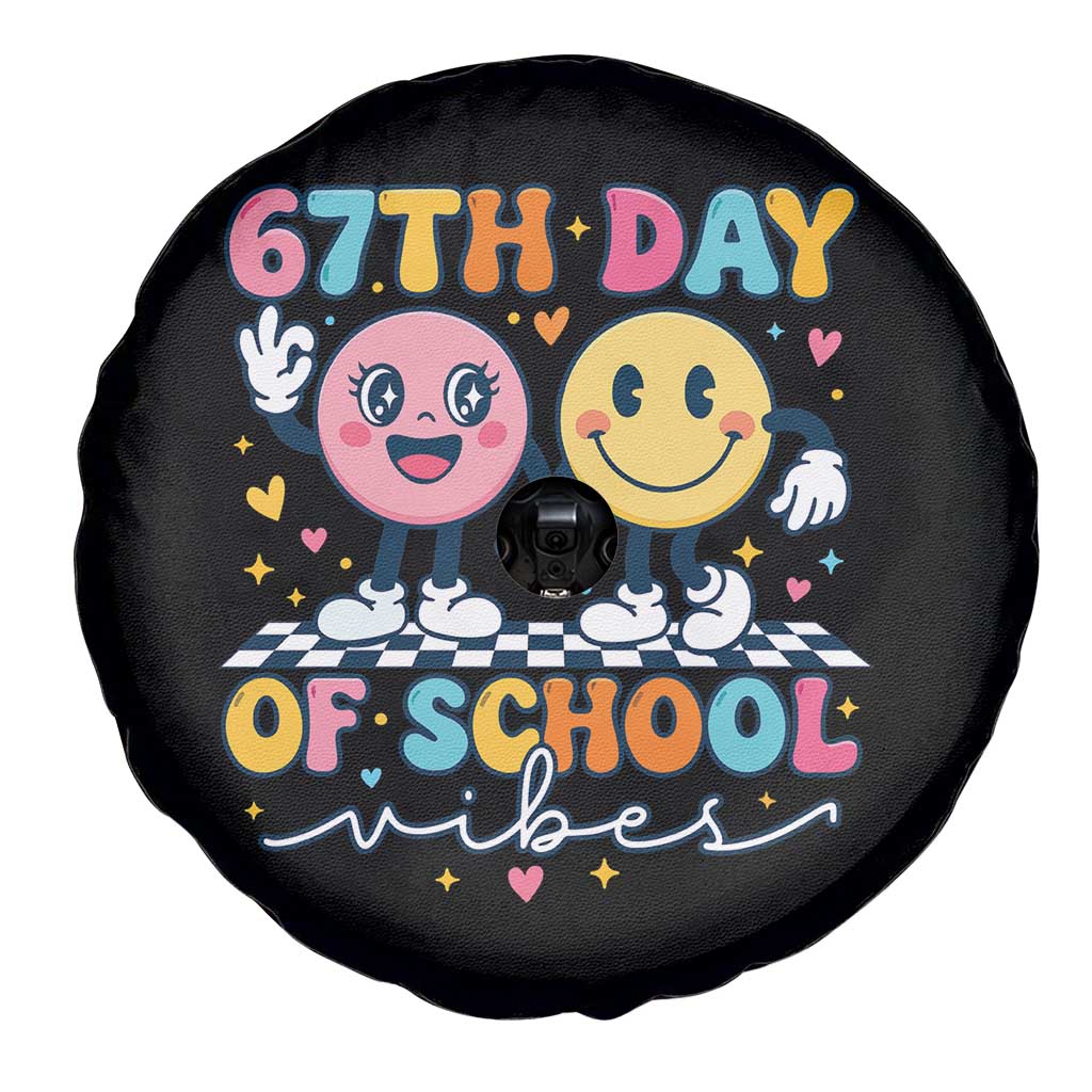 67th Day of School Vibes Spare Tire Cover Cute Retro Smiling Face for Students & Teachers - Wonder Print Shop