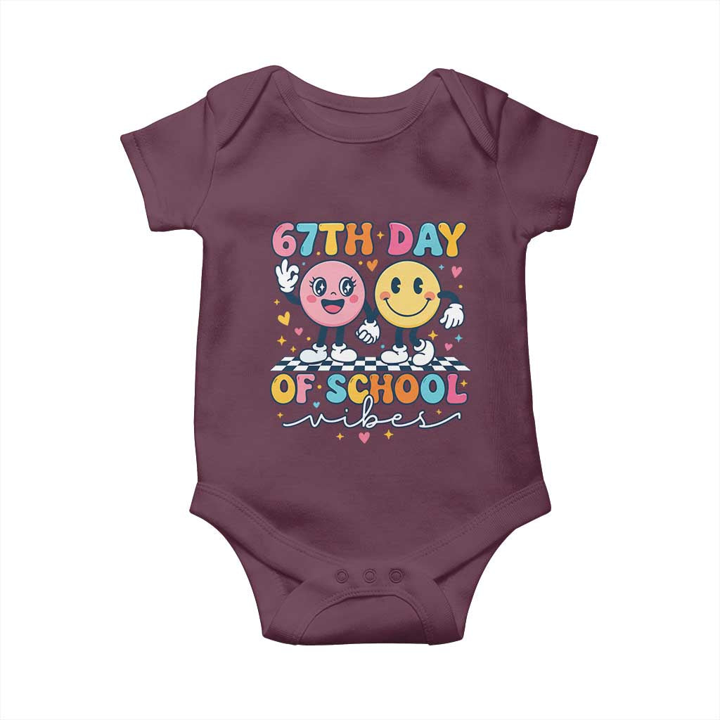 67th Day of School Vibes Baby Onesie Cute Retro Smiling Face for Students & Teachers - Wonder Print Shop