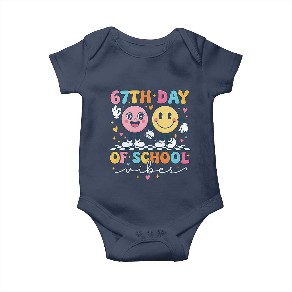 67th Day of School Vibes Baby Onesie Cute Retro Smiling Face for Students & Teachers - Wonder Print Shop