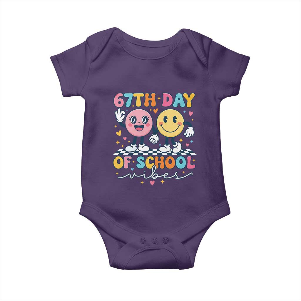 67th Day of School Vibes Baby Onesie Cute Retro Smiling Face for Students & Teachers - Wonder Print Shop