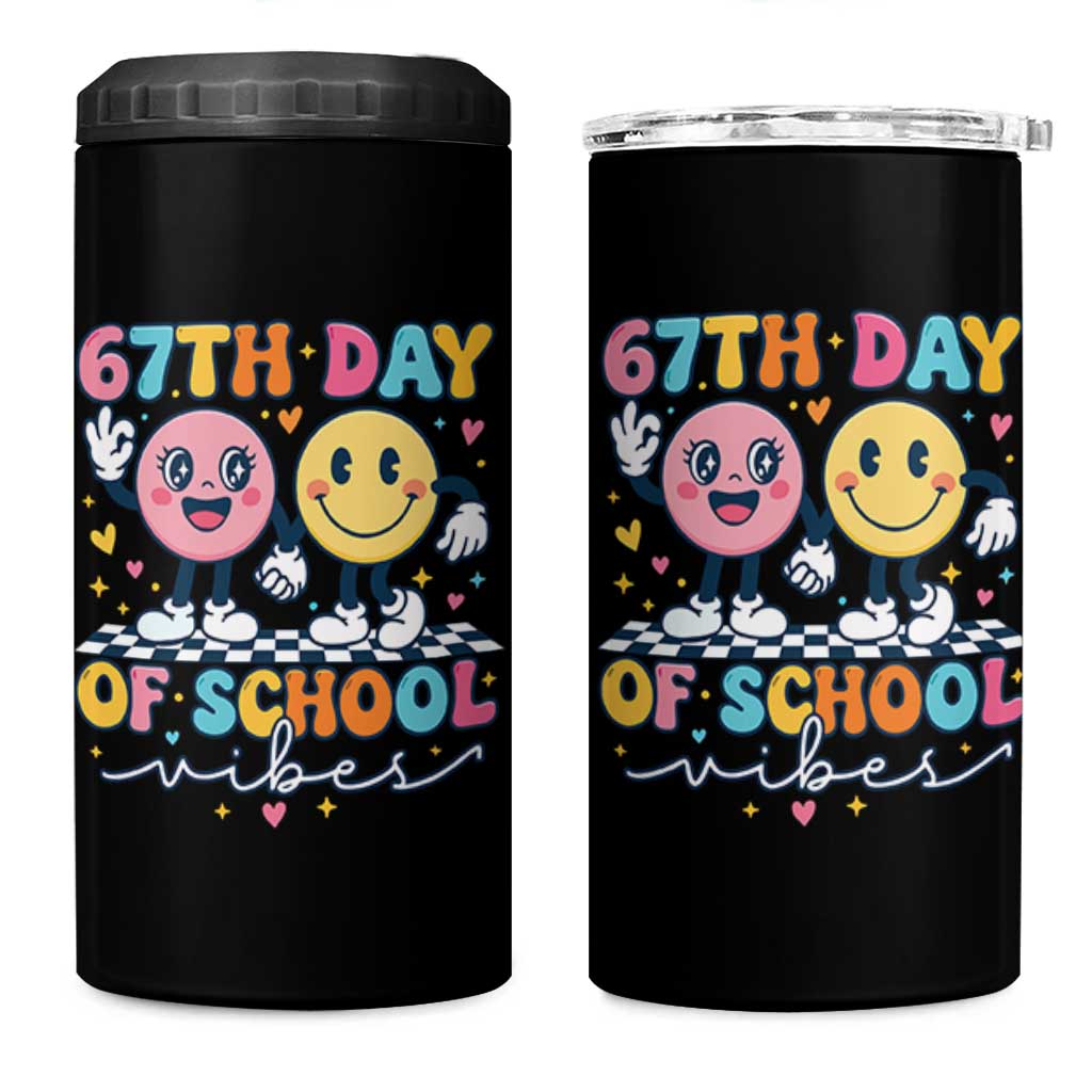 67th Day of School Vibes 4 in 1 Can Cooler Tumbler Cute Retro Smiling Face for Students & Teachers - Wonder Print Shop