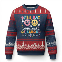 67th Day of School Vibes Ugly Christmas Sweater Cute Retro Smiling Face for Students & Teachers - Wonder Print Shop