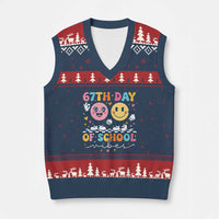 67th Day of School Vibes V-Neck Knit Sweater Vest Cute Retro Smiling Face for Students & Teachers - Wonder Print Shop